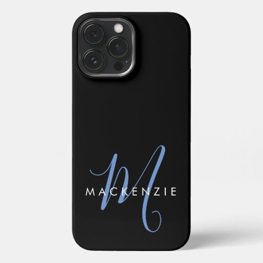 Elegant modern zwart blauw Script-monogram iPhone Hoesje (Achterkant)