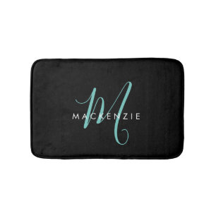 Elegant modern zwart Blauwgroen Script-monogram Badmat