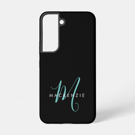 Elegant modern zwart Blauwgroen Script-monogram Samsung Galaxy Hoesje (Achterkant)