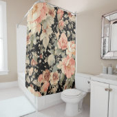 Elegant Modern Zwart Bloemmotief Douchegordijn (In situ)
