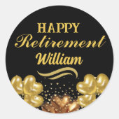 Elegant Modern Zwart en goud Happy Retirement Ronde Sticker (Voorkant)