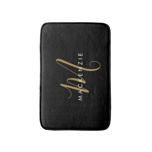 Elegant modern zwart Gold Script-monogram Badmat (Voorkant Verticaal)