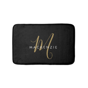 Elegant modern zwart Gold Script-monogram Badmat