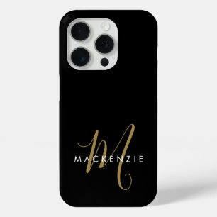 Elegant modern zwart Gold Script-monogram iPhone 15 Pro Case