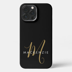Elegant modern zwart Gold Script-monogram iPhone 13 Pro Max Hoesje
