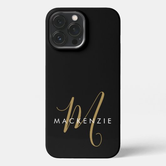Elegant modern zwart Gold Script-monogram iPhone Hoesje (Achterkant)