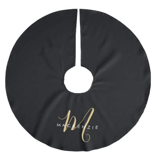 Elegant modern zwart Gold Script-monogram Kerstboom Rok (Voorkant)
