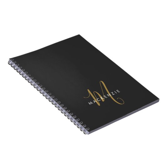 Elegant modern zwart Gold Script-monogram Notitieboek (Rechterzijde)