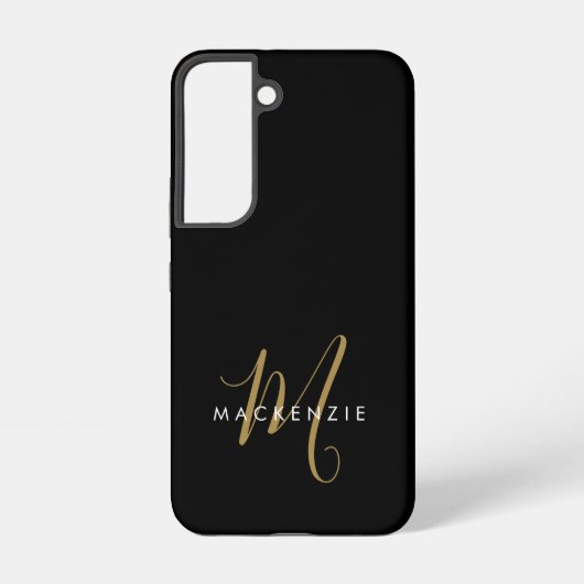 Elegant modern zwart Gold Script-monogram Samsung Galaxy Hoesje (Achterkant)