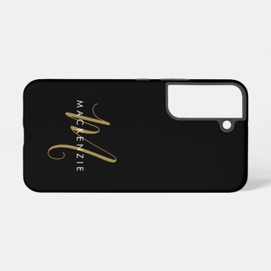 Elegant modern zwart Gold Script-monogram Samsung Galaxy Hoesje (Achterkant horizontaal)