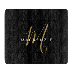 Elegant modern zwart Gold Script-monogram Snijplank