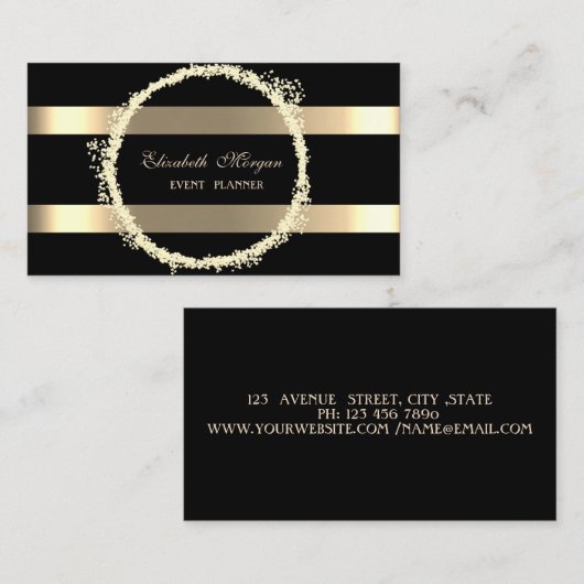 Elegant modern, zwart, Gold Striped Visitekaartje (Voorkant / Achterkant)