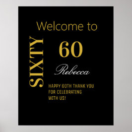 Elegant Modern Zwart & Goud 60e Verjaardag Achterg Poster