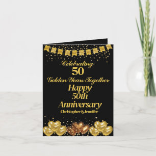 Elegant Modern Zwart & Goud Happy 50th Jubileum Kaart