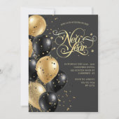 Elegant modern zwart goud oudejaarsfeest kaart (Voorkant)