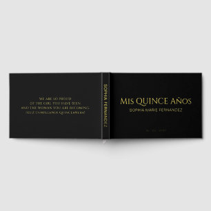 Elegant Modern Zwart Goud Quinceañera Gastenboek