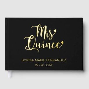 Elegant Modern Zwart Goud Quinceañera Gastenboek