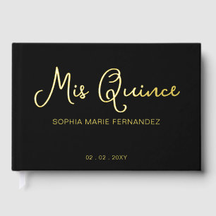 Elegant Modern Zwart Goud Quinceañera Gastenboek
