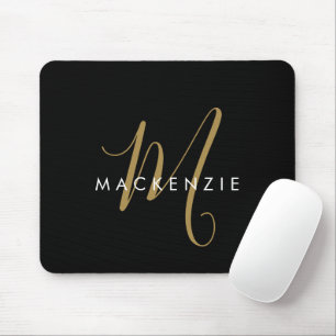 Elegant Modern Zwart Goud Schrift Monogram Muismat