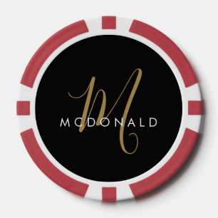 Elegant Modern Zwart Goud Schrift Monogram Poker Chips