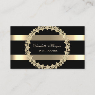 Elegant Modern,Zwart,Gouden Frame Gestreepte Visitekaartje