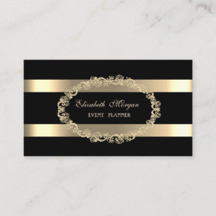 Elegant Modern,Zwart,Gouden Frame Gestreepte Visitekaartje