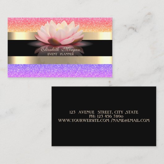 Elegant modern, zwart, gouden streep kleurig glitt visitekaartje (Voorkant / Achterkant)