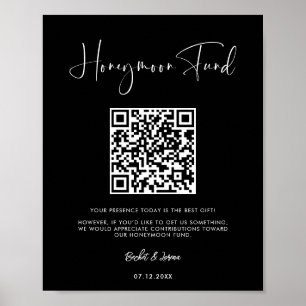 Elegant & Modern Zwart Honeymoon fonds QR code Poster