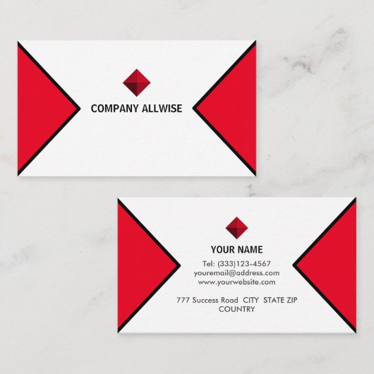 Elegant modern zwart, rood en wit visitekaartje (Voorkant / Achterkant)