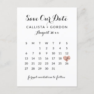 Elegant modern zwart Roos Gold Heart Calendar Aankondigingskaart