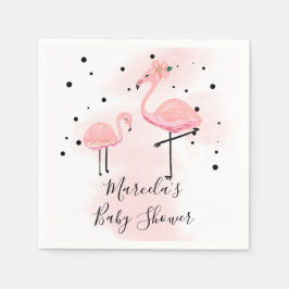 Elegant Modern Zwart & Roze Flamingo Baby shower Servet
