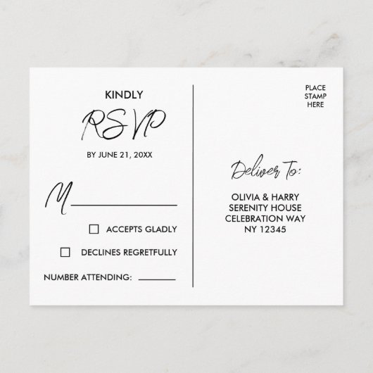 Elegant modern zwart RSVP-Briefkaart Briefkaart (Achterkant)