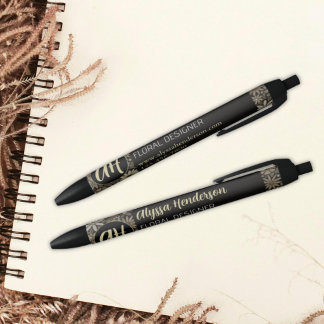 Elegant modern zwart & tan bloemist bedrijfslogo zwarte inkt pen