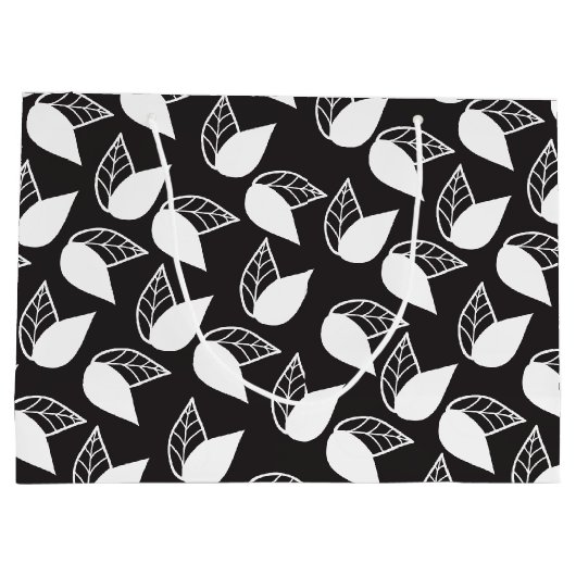 Elegant modern zwart-wit blad groot cadeauzakje (Achterkant)