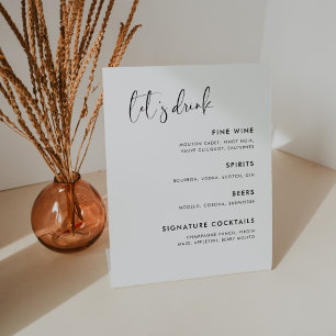 Elegant & Modern Zwart-wit bruiloft Bar menu Reclamebord Met Voetstuk