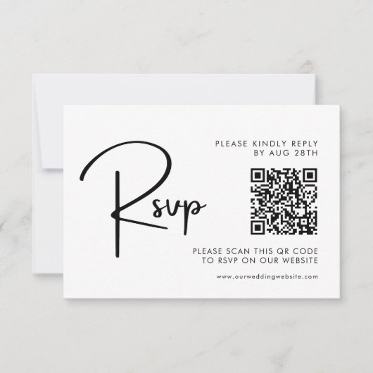 Elegant & Modern Zwart-wit bruiloft QR-code RSVP Kaartje (Voorkant)