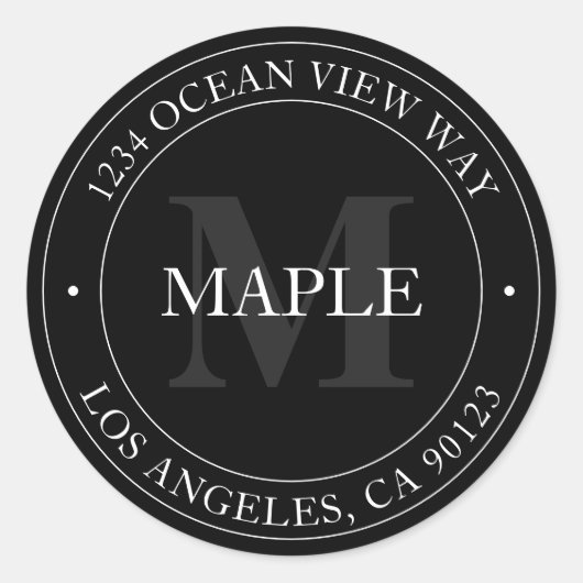 Elegant modern zwart wit en grijs ronde sticker (Voorkant)