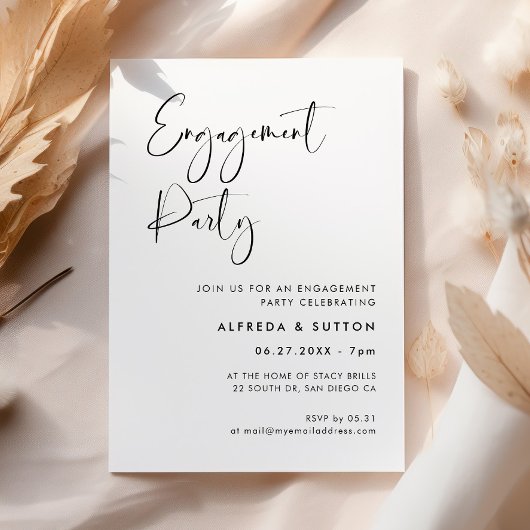 Elegant & modern zwart-wit Engagement party Kaart