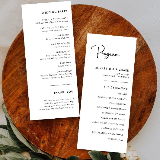 Elegant & Modern Zwart-wit Trouwprogramma