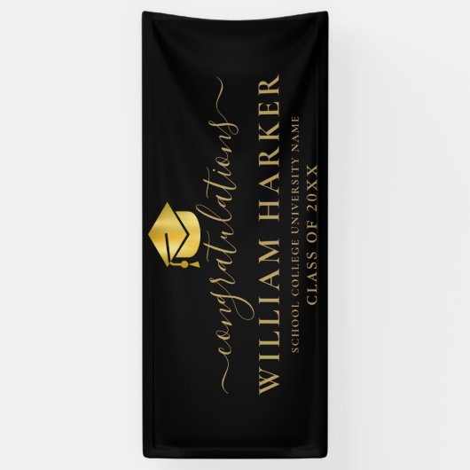 Elegant modern zwart-witscript en Afstuderen Gold  Spandoek (Verticaal)