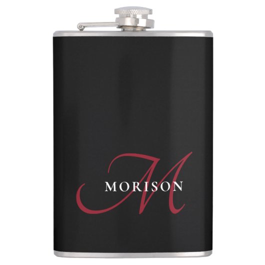 Elegant modern zwart-zwart-witmonogram heupfles (Voorkant)