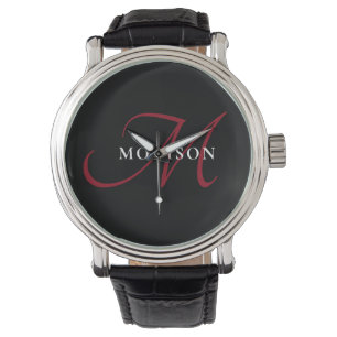 Elegant modern zwart-zwart-witmonogram horloge