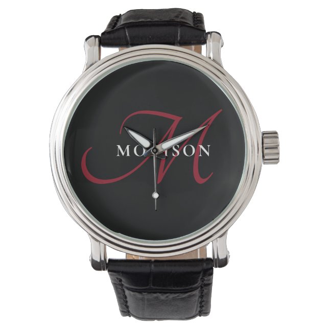Elegant modern zwart-zwart-witmonogram horloge (Voorkant)