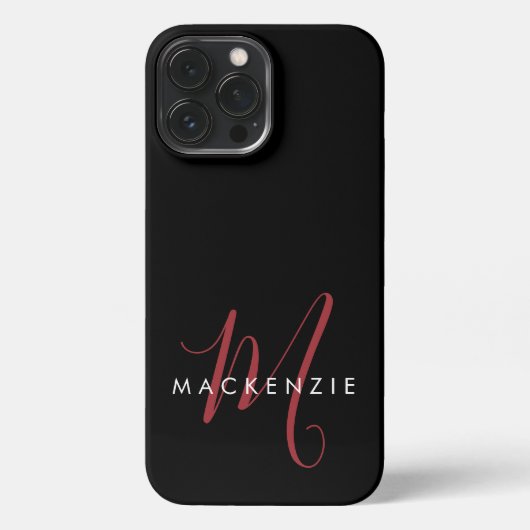Elegant modern zwart-zwart-witmonogram iPhone hoesje (Achterkant)