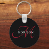 Elegant modern zwart-zwart-witmonogram sleutelhanger (Achterkant)