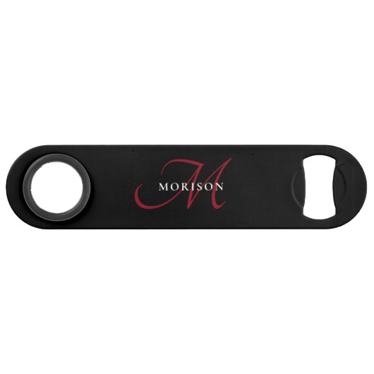 Elegant modern zwart-zwart-witmonogram speed flessenopener (Voorkant (Horizontaal))