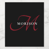 Elegant modern zwart-zwart-witmonogram wijn etiket (Enkel label)