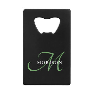 Elegant modern zwart-zwart zwart-witmonogram kredietkaart flessenopener