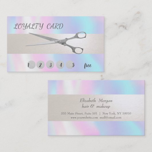 Elegant Modernb Scissors Holographic Loyalty Card (Voorkant / Achterkant)