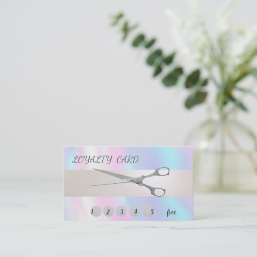 Elegant Modernb Scissors Holographic Loyalty Card (Staand voorkant)